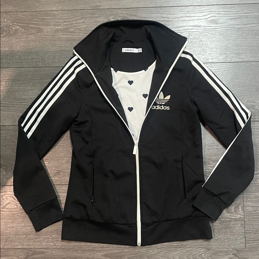 Adidas Contemporary black  hearts on inside Zip Up Track Jacket